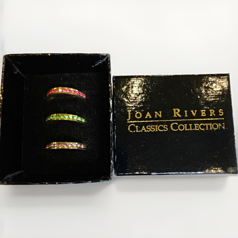 Joan Rivers Stackable Rings Set of 3 Gold Tone Colored Crystals Dainty Vtg Rare